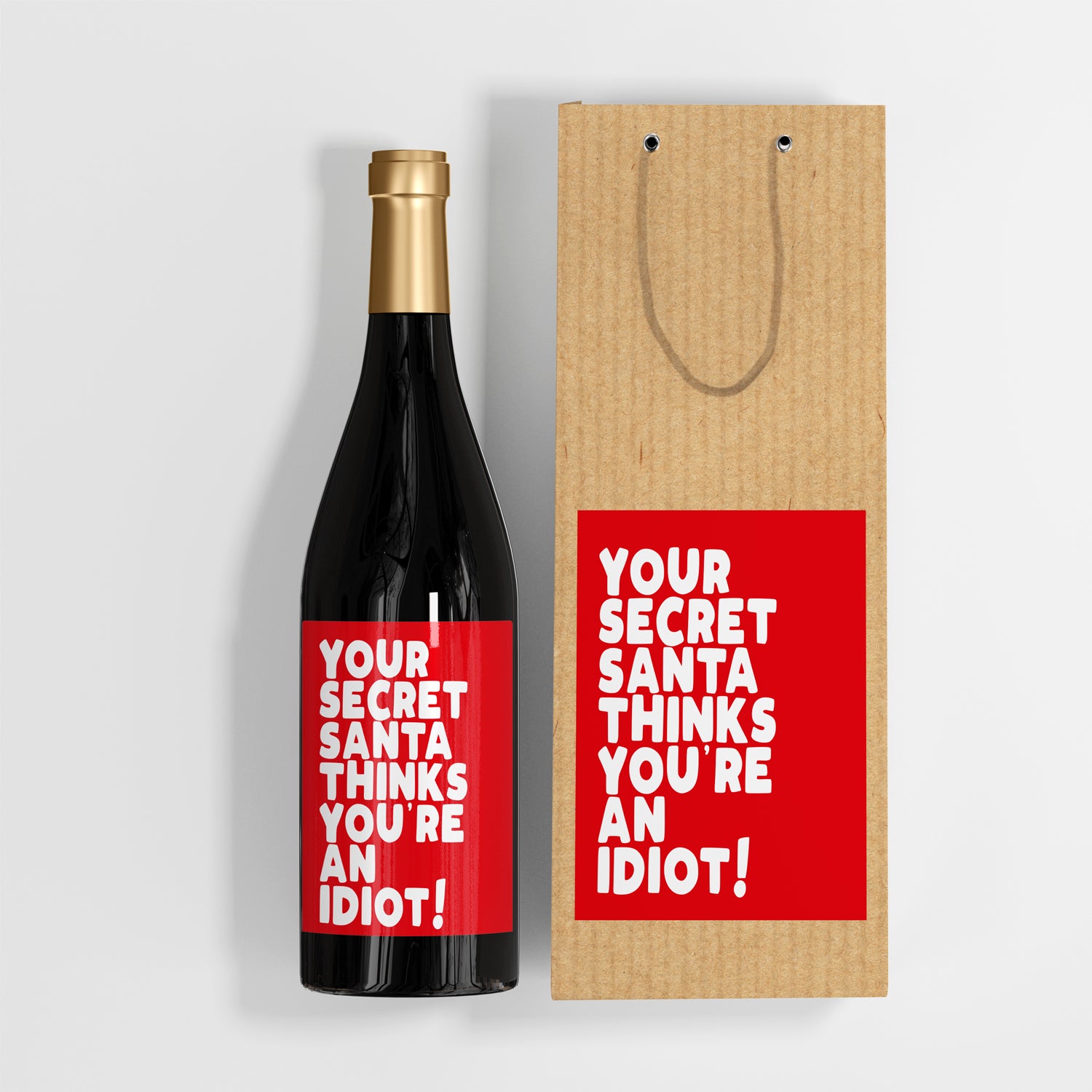 Secret Santa Idiot Bag & Wine Label