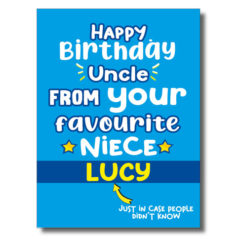 Personalised Happy Birthday Uncle from Favourite Niece Card